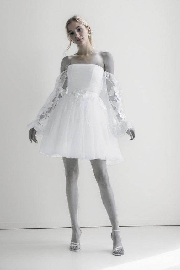 A-Line Short-Mini Lace Tulle Wedding Dress CW3407 - COCOMELODY